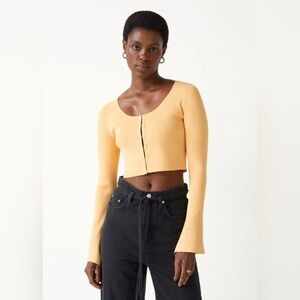 & OTHER STORIES Women’s Trumpet Sleeve Cardigan Ribbed Cropped Yellow Size XS